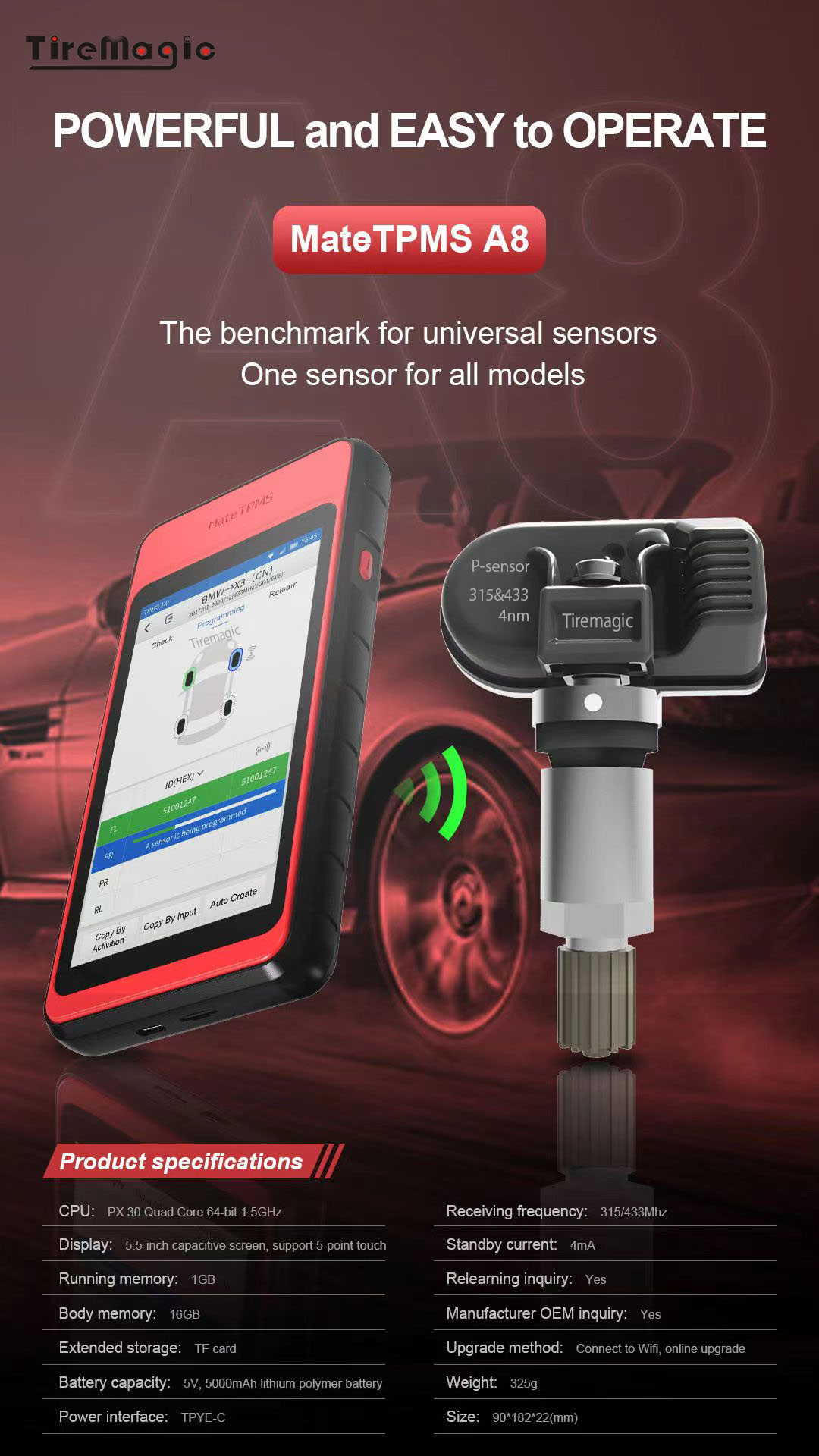 Universal programmable sensor for car tpms
